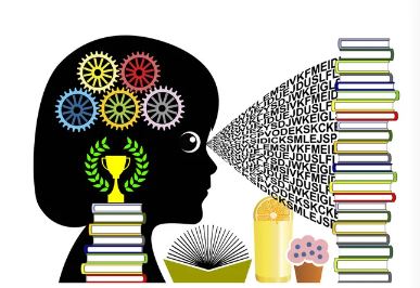 image of a child with gears, books and letters